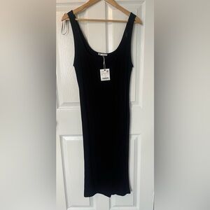 Zara Ribbed Bodycon Midi Dress Black Sleeveless Stretch Size L NWT